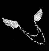 Top Quality Silver Rhinestone Angel Wing Tassel Chain Shirt Collar Pin Neck Tip Brooch Pin Chain Punk 2024 - buy cheap