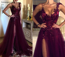 Elegant Grape Purple Evening Dresses A Line Split Formal Women Holiday Wear Celebrity Party Gowns Plus Size Custom Made 2024 - buy cheap