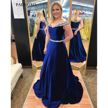 Vestidos de Noche azules reales de satén de hombro con cuentas vestidos de noche formales 2019 con cremallera para fiesta de boda 2024 - compra barato