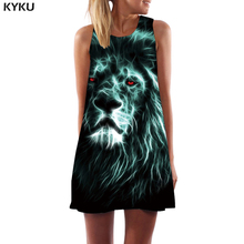 KYKU Lion Dress Women Black Mini Animal Ladies Dresses Green Light Korean Style Gothic Short Womens Clothing Summer 2024 - buy cheap