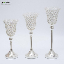3Pcs/lot metal silver/Gold candle holders with crystals stand pillar for wedding romantic decoration candelabra Morning glory 2024 - buy cheap