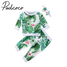 Conjunto de roupas flamingo para meninas pudcoco, conjunto de camiseta + calças compridas + roupas de lacinho para bebês recém-nascidos 2024 - compre barato