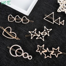 Women Girls Elegant Hollow Small Pearl Heart Star Alloy Hair Clips Barrettes Headwear Hairpins Headbands Female Hair Accessories 2024 - buy cheap