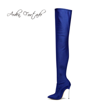 Saltos stilettos femininos floridos de inverno, sapatos com ponta fina, sexy, elegante, slip-on, azul, botas femininas, 44 e 45 2024 - compre barato