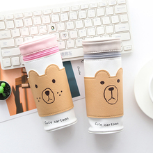 1pc High-capacity PU Round Cartoon Coffee Cup Pencil Case Pen Box Stationery Storage Pencil Bag Student Gift  School Supply 2024 - buy cheap