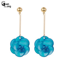 GuanLong Trendy Acrylic Drop Earrings for Women Small Long Gold Dangling Resin Earrings Fashion Jewelry Dangle Flowers Brincos 2024 - buy cheap