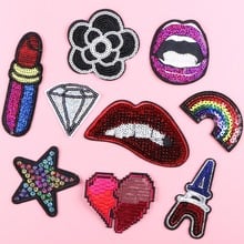 1 pcs/lot Brand Patch Lip Heart  Flower Shine Sequin Patches Iron On Fabric Badge Sew On Clothes Appliques DIY Patch Stickers 2024 - buy cheap