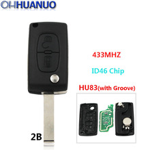 Dobrável inteligente carro remoto chave 2 botão para citroen 0536 modelo 433 mhz id46 chip uncut hu83 lâmina (com sulco) 2024 - compre barato