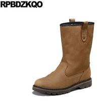 Botas de pasarela diseño italiano deslizamiento en otoño media pantorrilla corto de grano completo marrón otoño duradero zapatos de moda de cuero genuino para hombres 2024 - compra barato