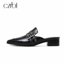 CZRBT Luxury Brand Style Women Fashion Casual Flats Shoes Low Heels 3cm Genuine Leather Summer Outside Slipper Mules Shoes 2024 - buy cheap