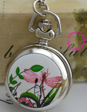 wholesale buyer price good quality fashion new silver colorful dragonfly pocket watch necklace hour clock with chain antibrittle 2024 - buy cheap