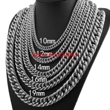 7-40" Father's Best Gift 10/12/14/16/19mm Stainless Steel Silver Color Curb Cuban Chain Necklace   High Polished Jewelry 2024 - buy cheap