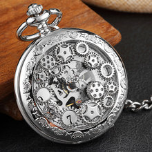 Винтажные серебряные Механические карманные часы ручной работы, мужские двусторонние часы в стиле стимпанк с цепочкой 2024 - купить недорого
