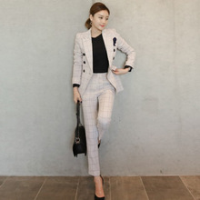 Office suits for women Suit female Spring and Autumn Fashion Slim Plaid Business Uniform Jacket + Pants Two-Piece Set 2024 - buy cheap