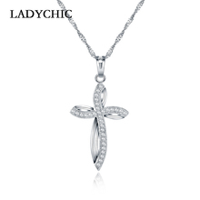 LADYCHIC Women Silver Color Pendant AAA Cubic Zircon Female Necklace Cross Shape With Foliage Inspiration Jewelry LN1001 2024 - buy cheap