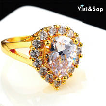 Visisap Luxury Pear Shape Ring 6ct Green Stone rings for women Wedding Ring Yellow gold color Fashion jewelry VSR201 2024 - buy cheap