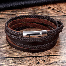 Men Bracelets Punk Leather Bracelet Stainless Steel Magnetic Buckle Fashion Bangle Cowhide Braided Rope Chain Women Gifts 2024 - buy cheap