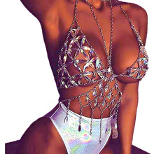2019 Stylish Women Shiny Crystal Rhinestone Mesh Body Bra Bikini Suit Sexy Charm Transparent Panties Body Chest Chain Jewelry 2024 - buy cheap