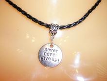 Vintage Silver NEWVER GIVE UP Barbell Dumbbell Braided leather Choker Necklace Pendant For Women Fashion Jewelry Gifts Necklace 2024 - buy cheap