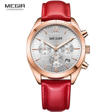 Megir-Relojes de cuarzo de lujo para mujer, cronógrafo de pulsera con correa de cuero, color rojo, 2115 2024 - compra barato