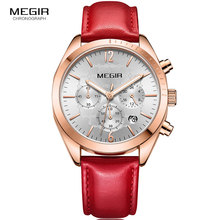 Megir Women's Luxury Quartz Watches Leather Strap Chronograph Wristwatch for Woman Lady Relogios Femininos Relojes 2115 Red 2024 - buy cheap