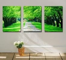 3PC Asian Modern Hand-Painted Art Oil Painting Canvas:Green Tree(No Frame) 2024 - buy cheap