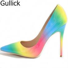 Real Photo Women Rainbow Color Pointed Toe Slip On Shallow Pumps Summer Fashion High Thin Heel Dress Shoes Free Shipping 2024 - buy cheap
