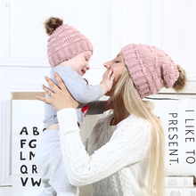 Family Hat Winter Warm Women Child Girls Hats Fashion Baby Girl Hat With Pom Pom Kids Girls Hats Knitted Crochet Caps Beanie 2024 - buy cheap