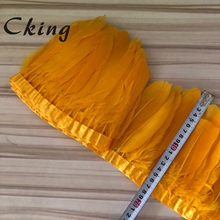 Cking 10 meters Gold yellow Dyed goose feather trims 15-20cm 6-8" duck feather fringes diy wedding party home decorations lace 2024 - buy cheap
