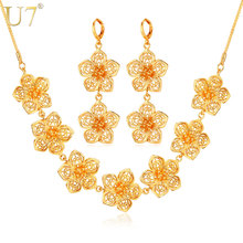 U7 Indian Flower Jewelry Set Gold Color Trendy Party Long Earrings Charms Necklace Set For Women Gift S686 2024 - buy cheap