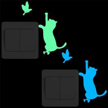 Кошка прыгать, чтобы поймать птица Переключатель стикер светится в темноте декоративные настенные наклейки детская комната Домашний Декор DIY декоративные наклейки 2024 - купить недорого
