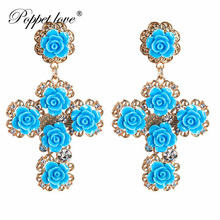 De moda de estilo barroco grande de resina flor Cruz mujeres pendientes Vintage pendientes para las mujeres Nueva joyería de moda 2024 - compra barato