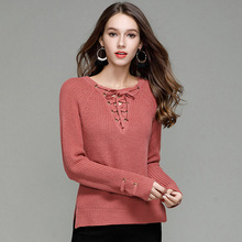 Women's Pullover 2019 New Women's Sweater V Neck Knitted Bottoming Pullover Women Lace Up Regular Casual Women's Sweaters SW075 2024 - buy cheap