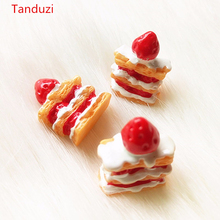 Tanduzi-20 piezas en miniatura Kawaii, tarta de mille-piel Artificial, comida de imitación, pasteles de fresa, piezas decorativas artesanales de resina para el hogar 2024 - compra barato