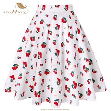 SISHION Beige Cherry Print Floral Skirt VD0002 Cotton High Waist Swing Rockabilly Vintage Skirts Summer Plus Size Midi Skirt 2024 - buy cheap