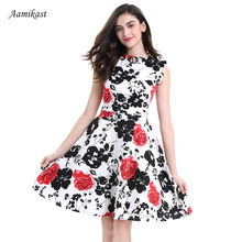 2019 Print Flowers vintage dresses style 1950s cute party dress with sashes summer dress sleeveless vintage dresses 2024 - buy cheap