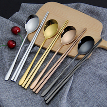 304 Stainless Steel Chopsticks Dessert Spoons Dinnerware Set Gold Korean Food Chopsticks Spoon Set Long Handle Flat Non-slip 2024 - buy cheap