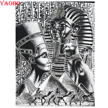 Foto en blanco y negro, pintura de diamante 5d diy, punto de cruz de mosaico de diamantes del Faraón Egipcio, diamantes de imitación redondos cuadrados completos 3D 2024 - compra barato