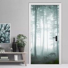 Modern Simple Misty Forest Door Sticker 3D Landscape Wallpaper PVC Self-Adhesive Waterproof Wall Door Decals Living Room Murals 2024 - buy cheap