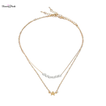Banny-gargantilla de Metal con forma de estrella para mujer, Collar de cadena de clavícula, color rosa, Perla blanca 2024 - compra barato