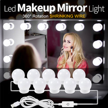 Espejo de maquillaje con luz LED para tocador, 2/6/10/14 bombillas LED con puerto de carga USB, cosmético, luces de brillo ajustable 2024 - compra barato