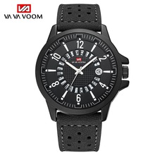 Relógio de quartzo preto masculino, relógio de pulso esportivo à prova d'água com pulseira de couro da moda, 2021 2024 - compre barato