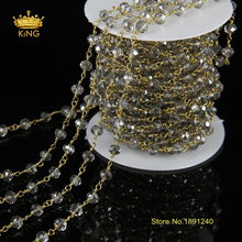 5Meter DIY Plated Gold and Grey Color Wire Wrapped Beaded Chain Rosary Chain Faceted Crystal Beads for Necklace Bracelet JD042 2024 - buy cheap