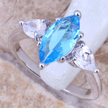 Smooth Sky Blue Cubic Zirconia White CZ Silver Plated  Women's Ring Size 6 / 7 / 8 / 9 R0876 2024 - buy cheap