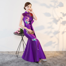 Фиолетовый, современный, Cheongsam, сексуальный, Qipao, женское длинное традиционное китайское платье, восточные свадебные платья, вечернее платье, халат, оригинальный 2024 - купить недорого
