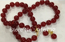 Envío Gratis> 10mm Piedra Natural roja redonda collar pendientes conjuntos 18 "AAA F02 2024 - compra barato