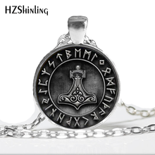 HZ--A433 New Thor's Hammer in Rune Circle Necklace Jewelry Glass Cabochon Necklace Pendant HZ1 2024 - buy cheap