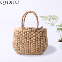 2019 Woven Straw Bag Handmade Rattan Woven Vintage Retro Straw Rope Knitted Women Handbag With Ring Summer Beach Tote Bags WLJ01 2024 - buy cheap