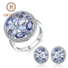 GEM'S BALLET-pendientes de anillo de cuarzo místico de Topacio azul cielo Natural, de Plata de Ley 925, Gema Vintage, conjunto de joyería para mujer 2024 - compra barato