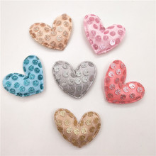 30pcs/lot 5*4.5cm Sequin Heart Padded Appliques for Children Headwear Hair clip Accessories and Garment Accessories 2024 - buy cheap